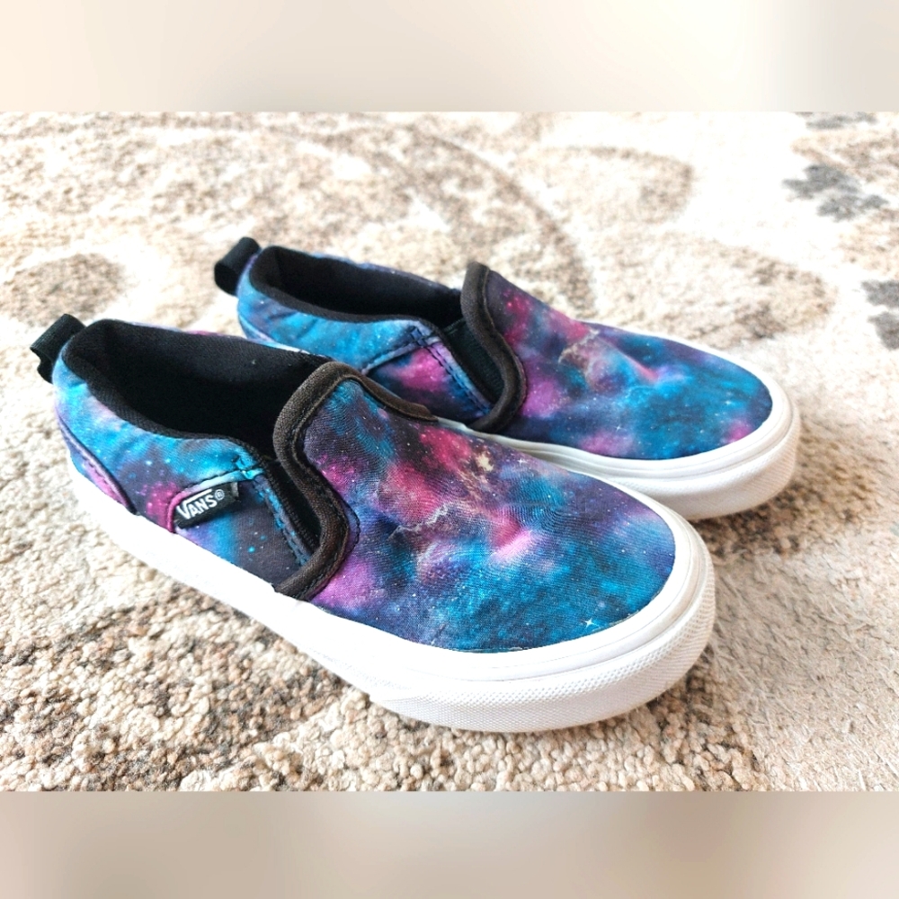 Vans Kids Slip-On Galaxy Print Shoes in Blue and Purple Size 11 Toddler Girl